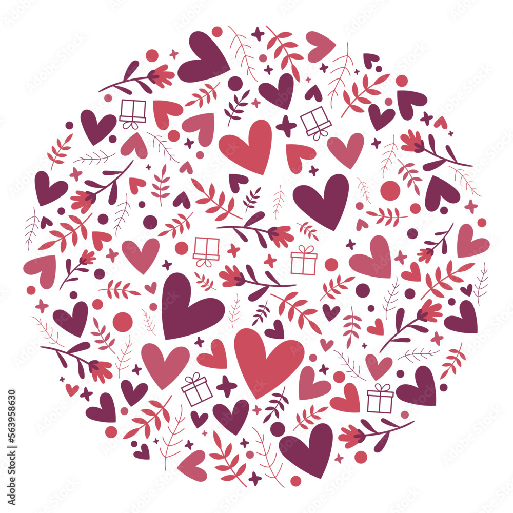 Naklejka premium Motifs Saint Valentin - C≈ìurs et dessins autour de l'amour et de la f√™te des amoureux