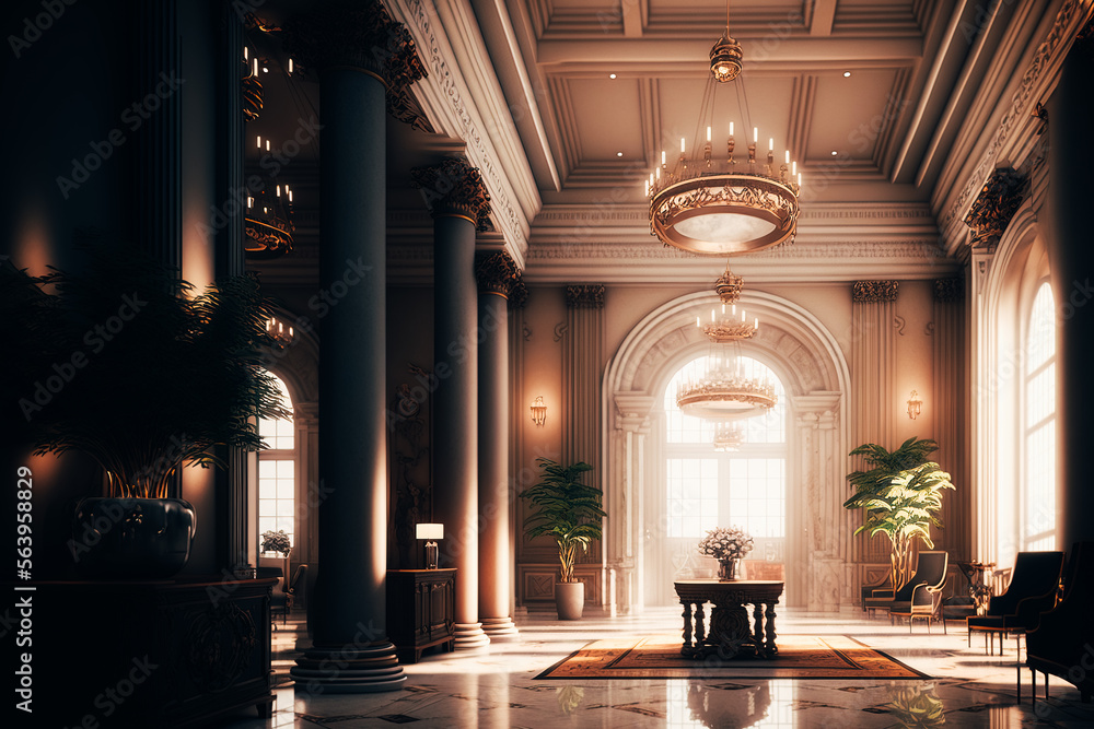 Fototapeta premium An image of a luxurious and spacious office lobby, with marble flooring