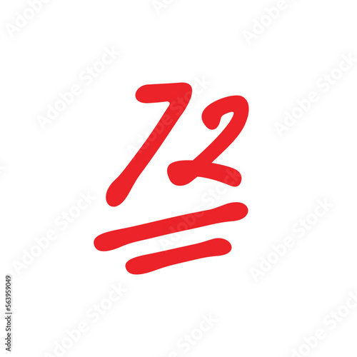 72 points test score, grade results illustration, red color on white background