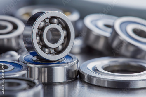 different bearings on a metal background. Part of mechanism.