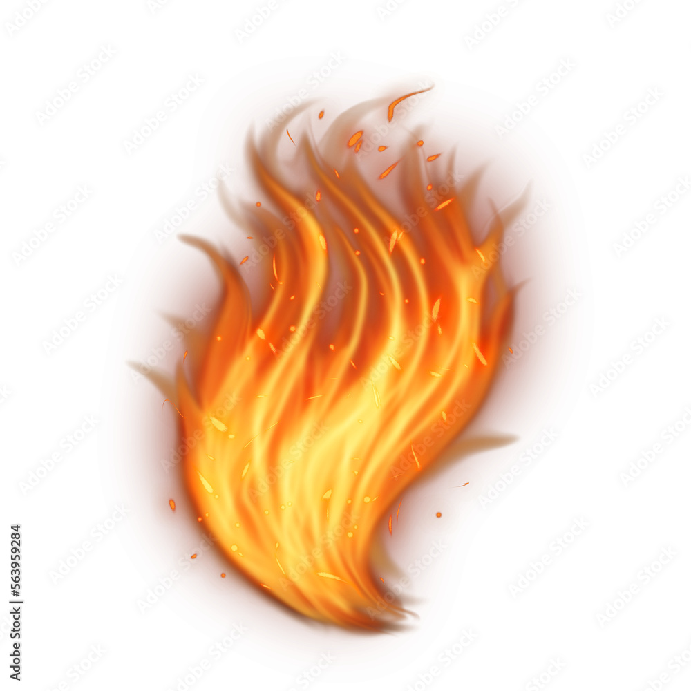 Realistic burning fire flames, Burning hot sparks realistic fire flame