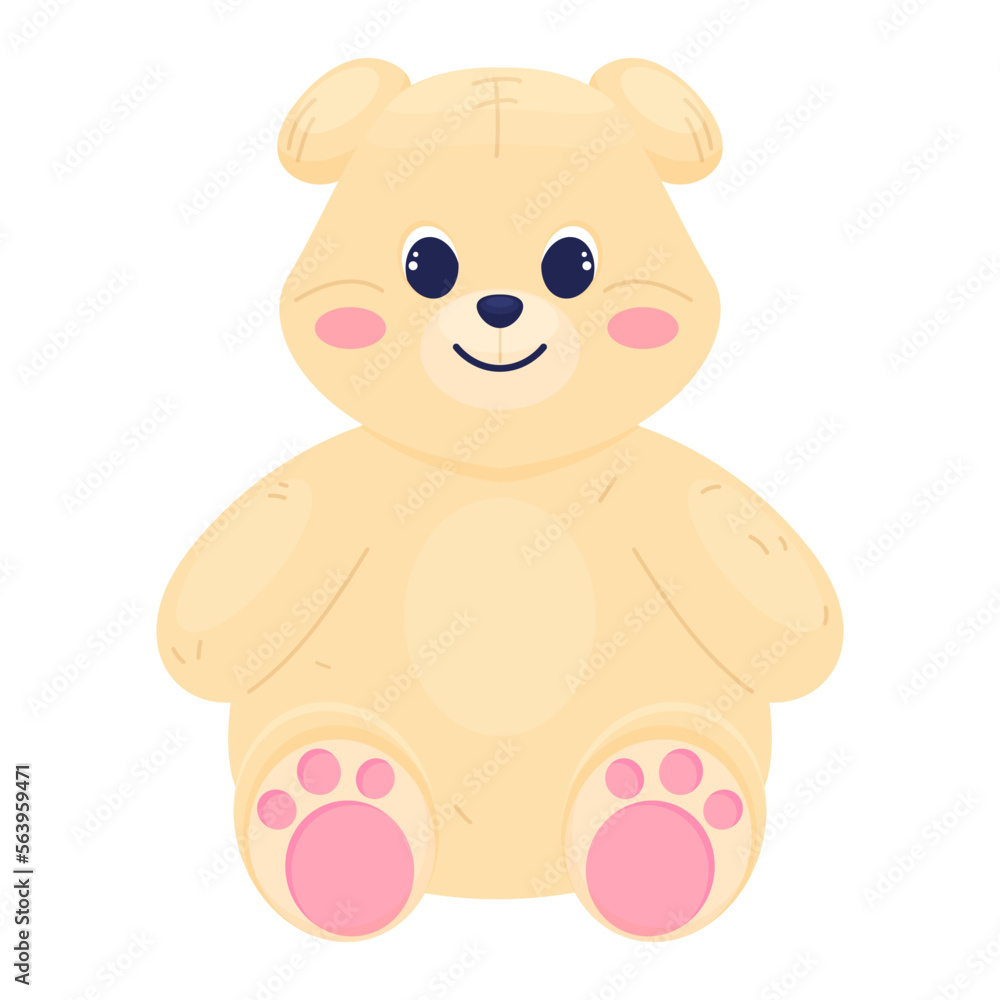 Fototapeta premium Baby toy illustration, teddy bear, baby picture. Cute baby shower clipart or print for invitations, greeting cards, posters, etc