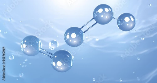 Oxygen and ozone molecule, rotating 3D model of	dioxide and trioxygen under a microscope, abstract molecule, air bubbles rising up, looped video