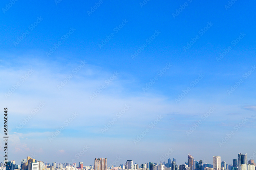 blue clear sky in summer day over the city