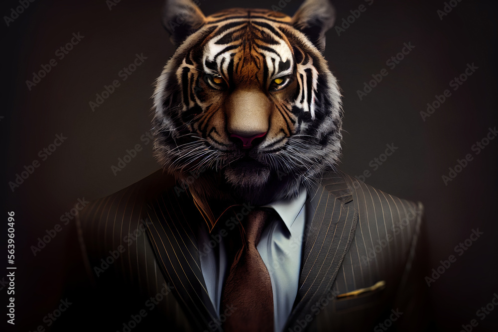 Portrait of a tiger in elegant business suit outfit. Serious boss concept.
Digitally generated AI image. Portrait of a tiger in elegant business suit outfit. Serious boss concept.
Digitally generated AI image.