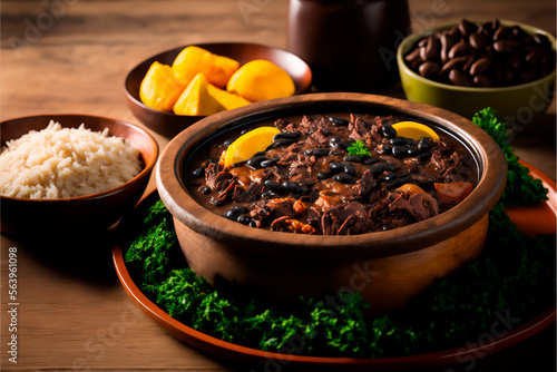 feijoada traditional brazilian food, with typical side dishes, ai generative