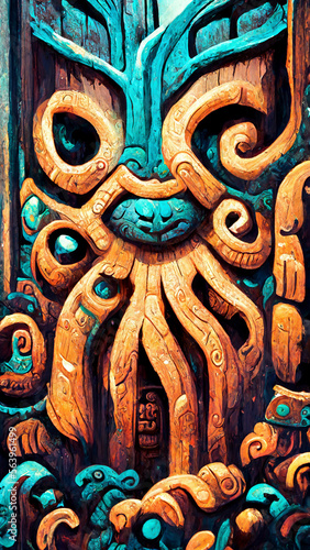 Mayan style forest door under the sea illustration art Generative AI Content by Midjourney