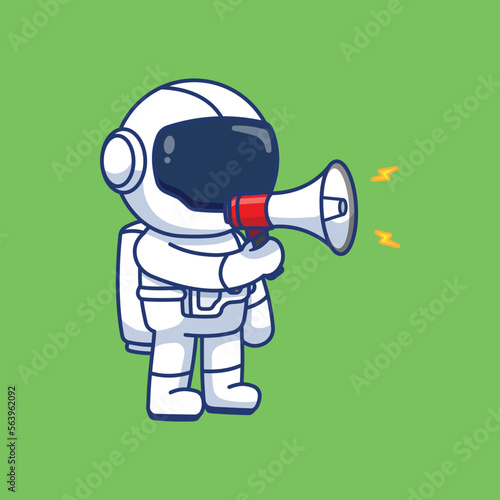 Cute Astronaut Character Giving Information with Megaphone