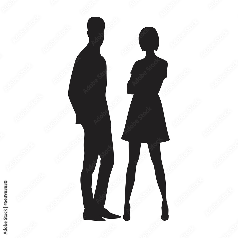 Young people vector silhouette. White background.
