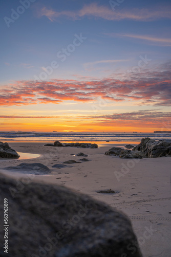 Sunset on the beach with orange colors peace © Ricardo