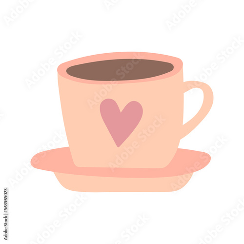 Valentine s day illustration cup of hot cocoa decorative element. Romantic love icon in flat style.Vector illustration  isolated on white background. Valentines Day cute cup of coffe with heart on it.