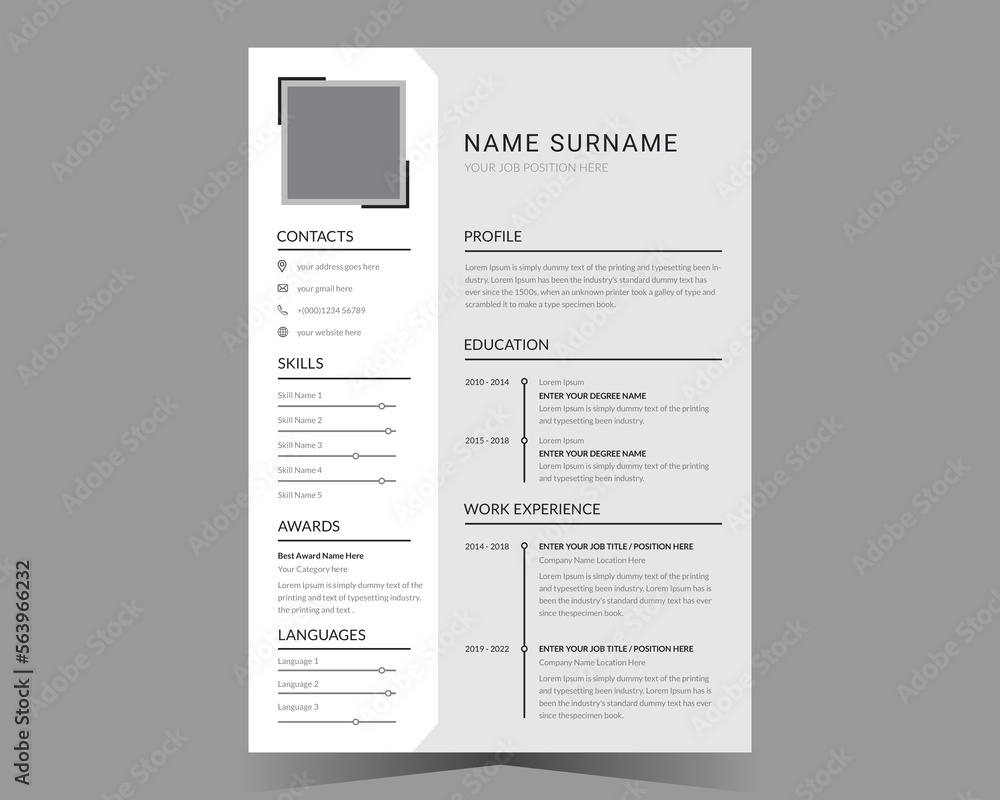 Professional CV resume template and vector design. Stock Vector | Adobe ...