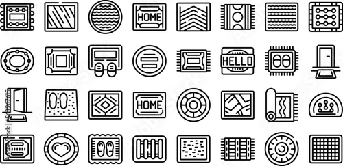 Door mat icons set outline vector. Office floor. Space rug