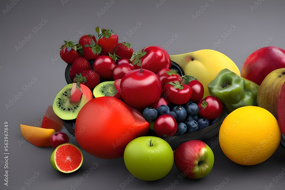 3D of variety fruits in the bowl created with generative ai technology 3D of variety fruits in the bowl created with generative ai technology