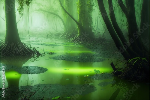 magic swamp landscape created with Generative AI technology