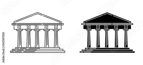 Ancient greek pillar columns temple outline and glyph icon