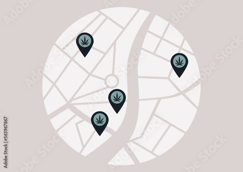 A map with weed dispensary locations, recreational drugs, legalize