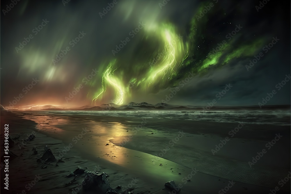Northern Lights landscape created with Generative AI technology