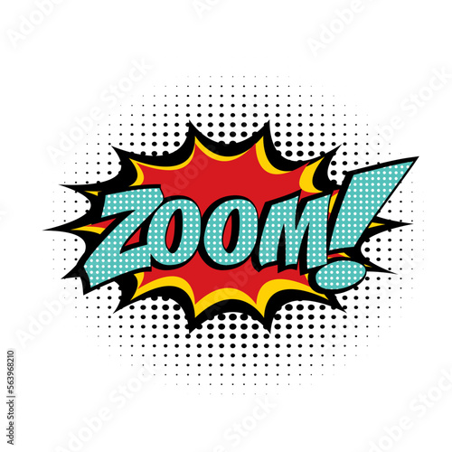 Zoom word pop art retro vector illustration. Isolated image on white background. Comic book style imitation