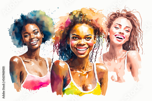 A group of African women with their colored hair. Modern and colorful, this visual will convey a sense of beauty and vitality. An incredibly vibrant living watercolor.