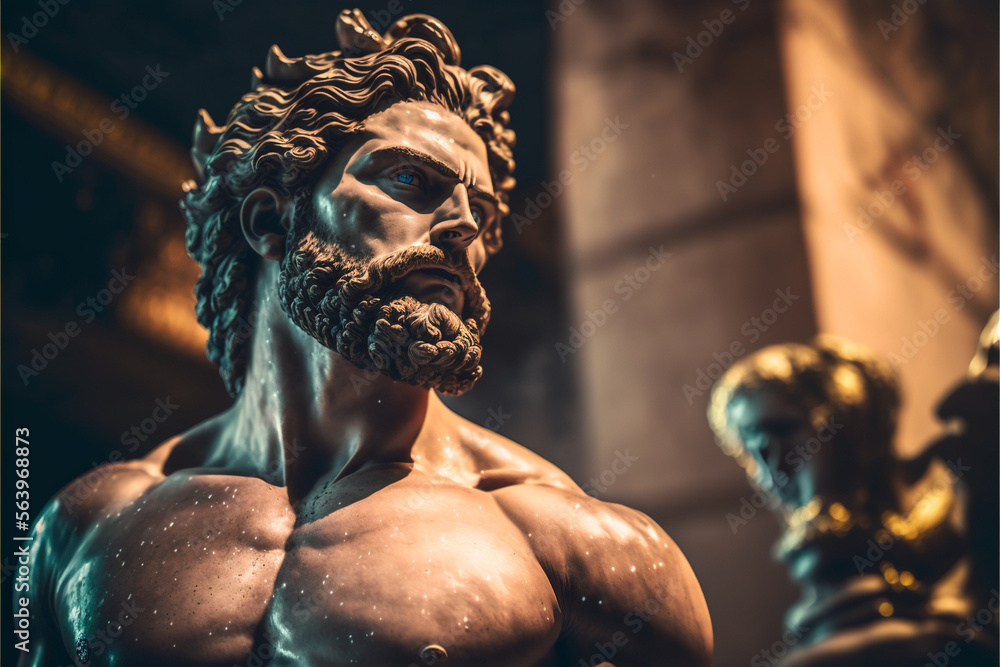 Ancient Greek god statue, antique sculpture, created with ai