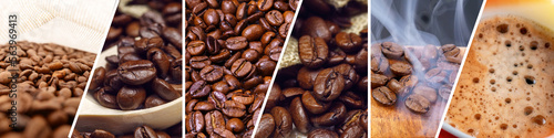 Photographie Collage of photos with roasted coffee beans