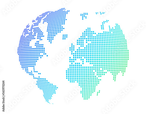 Globe  world map made of blue and green dots. Isolated on transparent background