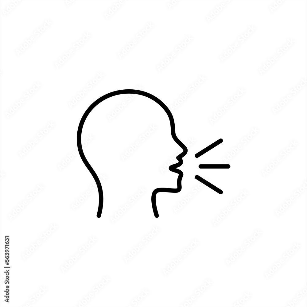 Voice control icon. Speak or talk recognition icon, sound commander or speech dictator head, vector illustration on white background Voice control icon. Speak or talk recognition icon, sound commander or speech dictator head, vector illustration on white background