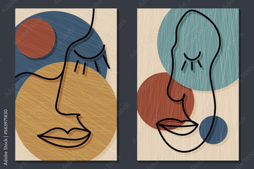 Modern abstract art face. Minimal shapes and lines. Home decor design