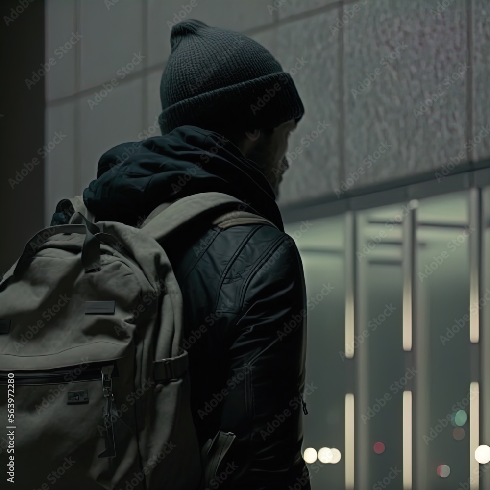 A mysterious man carrying a bag. Made with Generative AI. A mysterious man carrying a bag. Made with Generative AI.