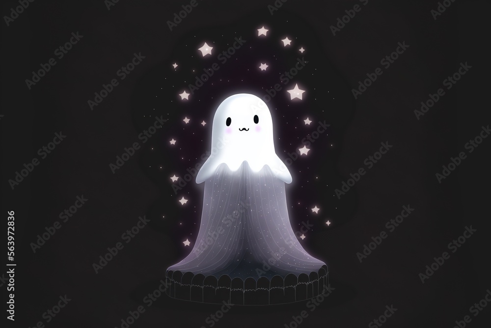 Cute little ghost and magic stars created with Generative AI technology Cute little ghost and magic stars created with Generative AI technology