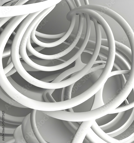 3d abstract background with spiral. bunch of white circles. curves and swirls. Generative AI.
