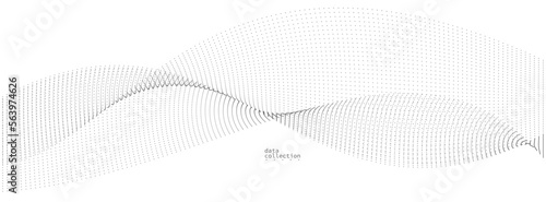Light grey abstract background, vector wave of flowing particles, curvy lines of dots in motion, technology and science theme, airy and ease futuristic illustration.