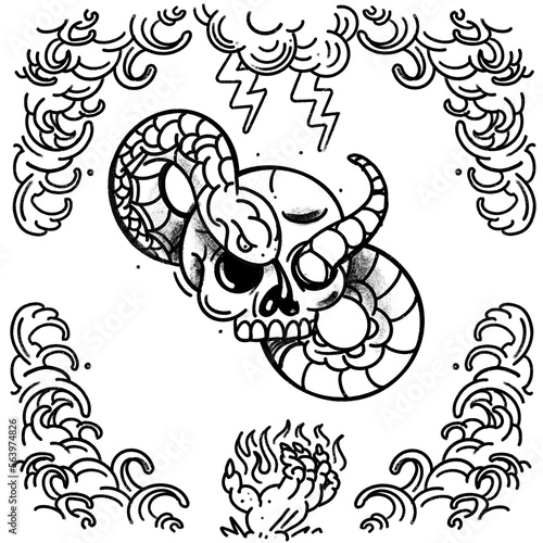 Snake-skull black lines tattoo (ID: 563974826)
