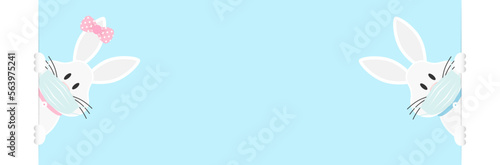 2 Weiße Osterhasen Mädchen & Junge Maske Banner Innen Himmel