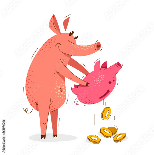 Funny cartoon pig with pigg...