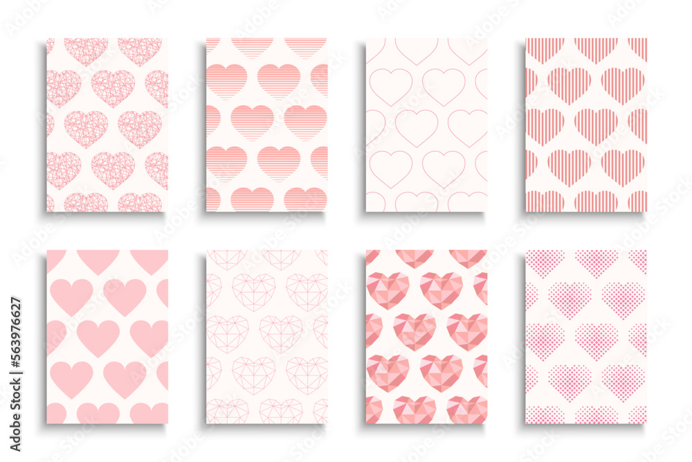 Collection of delicate hearts covers, templates, placards, brochures, banners, flyers and etc. Cute Valentine's day postcards, posters, invitation, tags. Pink love creative cards.