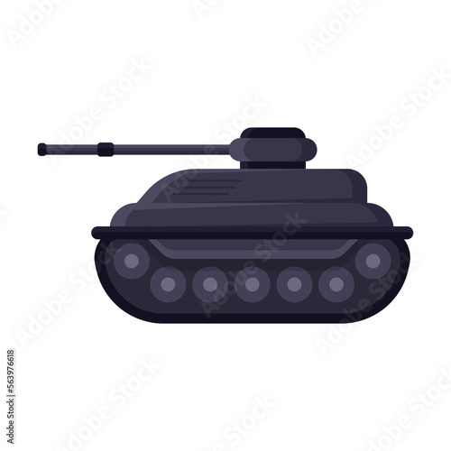 Military remote controlled tank in cartoon style. Combat Artillery vehicle on caterpillars armed with large caliber weapons and heavy shells. War, battle concept