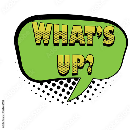 Whats up? word pop art retro vector illustration. Isolated image on white background. Comic book style imitation.
