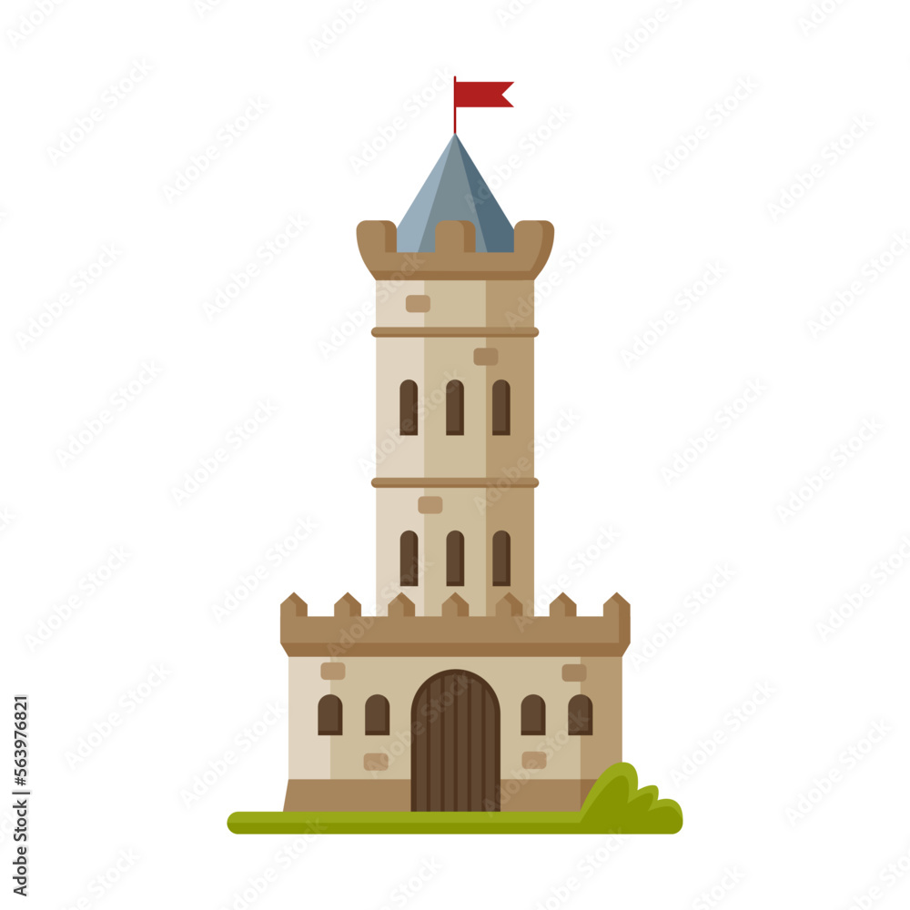Medieval tower illustration. Castle with gates, old historic fort, fairy tale building for computer game. Fantasy, ancient architecture concept Medieval tower illustration. Castle with gates, old historic fort, fairy tale building for computer game. Fantasy, ancient architecture concept