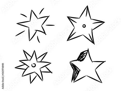 Doodle stars set. Many cute hand drawn stars on a white background. Vector illustration for print, textile, paper.