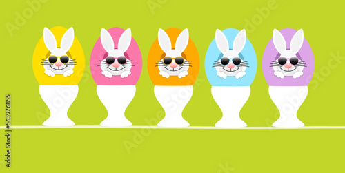 5 Weiße Osterhasen Sonnenbrille In Ei Eierbecher Vorn Grün