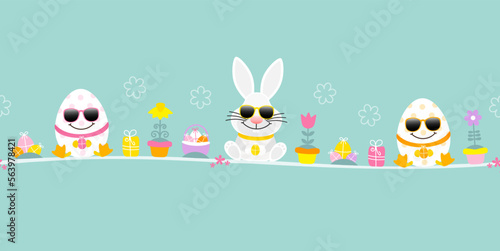 Weißer Osterhase & 2 Ostereier Icons Türkis