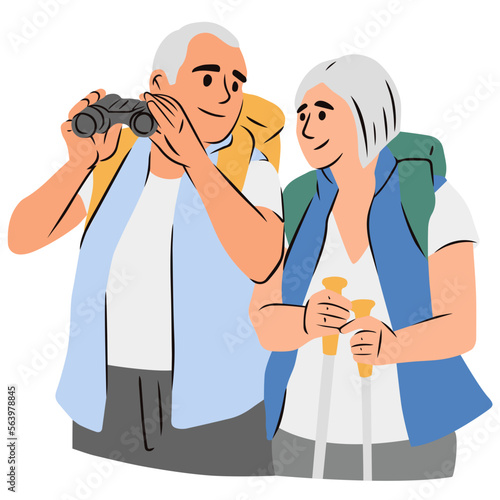 Couple homme et femme en randonnée, activité de plein air randonnée montagne couple âgé