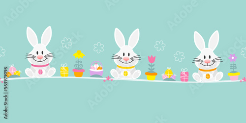 3 Weiße Osterhasen Icons Banner Türkis