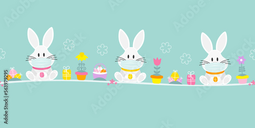 3 Weiße Osterhasen Maske Icons Banner Türkis