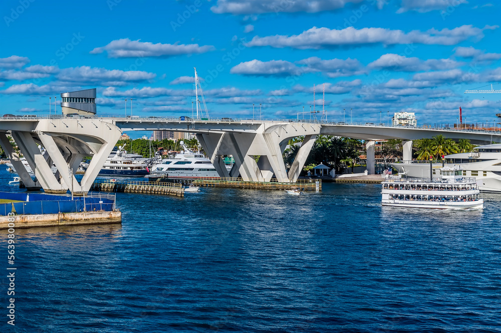 A view of pleasure craft on the Stranahan River from Port Everglades, Fort Lauderdale on a bright sunny day A view of pleasure craft on the Stranahan River from Port Everglades, Fort Lauderdale on a bright sunny day