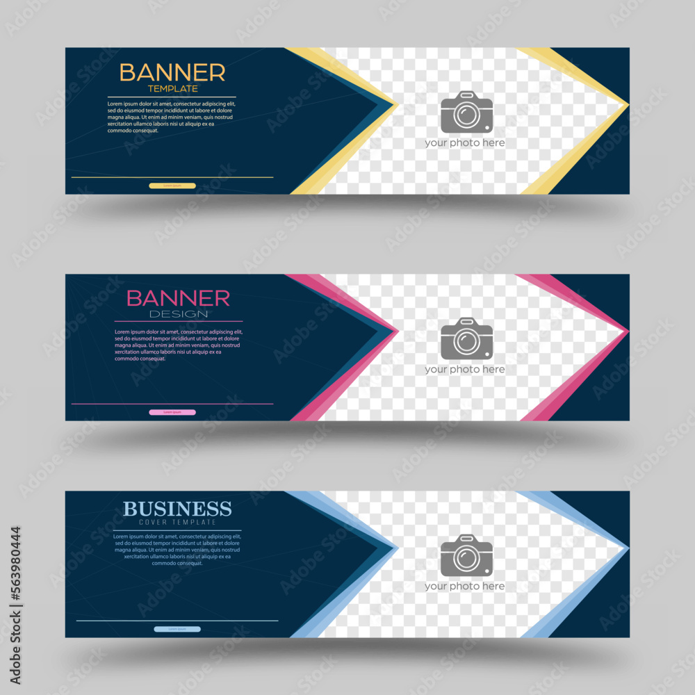 A collection of banners for web design, business, finance and advertising, booklets and brochures. Horizontal layout layout with a changing format and space for photos, illustrations