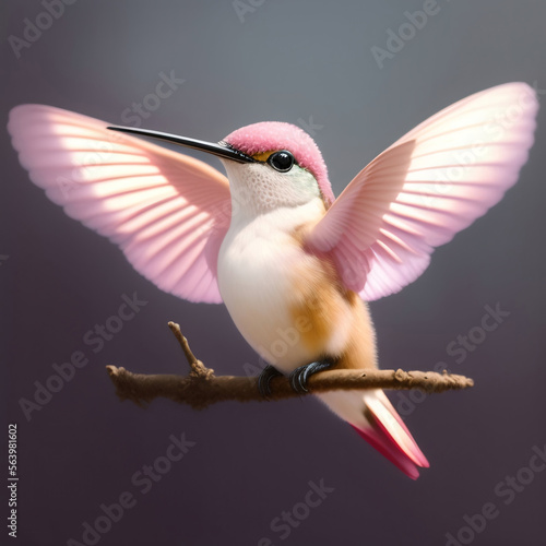 Generative AI  cute exotic fantasy hummingbird very feathery in pastel colors on a light background