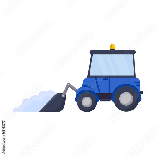 Side view of snowplow. Drawing of snow plow, truck or tractor on white background. Machinery or transport, winter concept